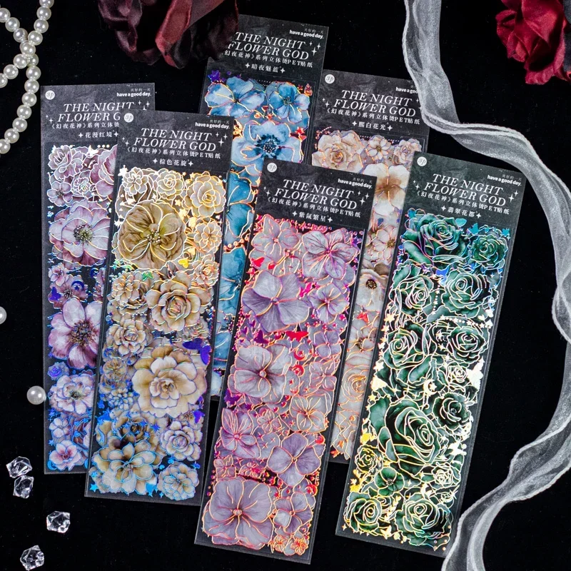 Art Craft Stick - 3pcs/pack Flowers Flat Sticker Aesthetic Decorative