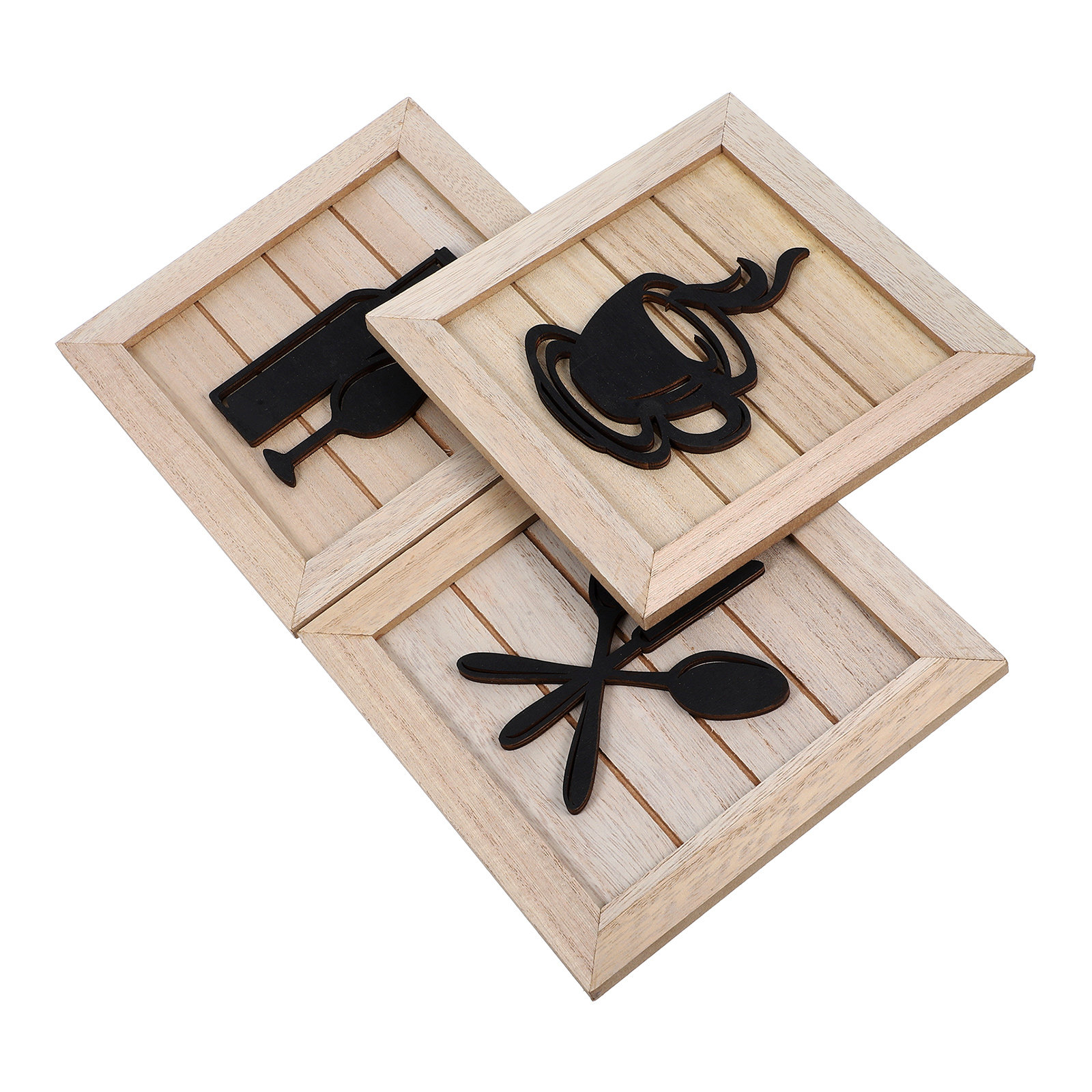 Art Craft Restaurant - 3Pcs Wooden Hanging Sign Set Rustic
