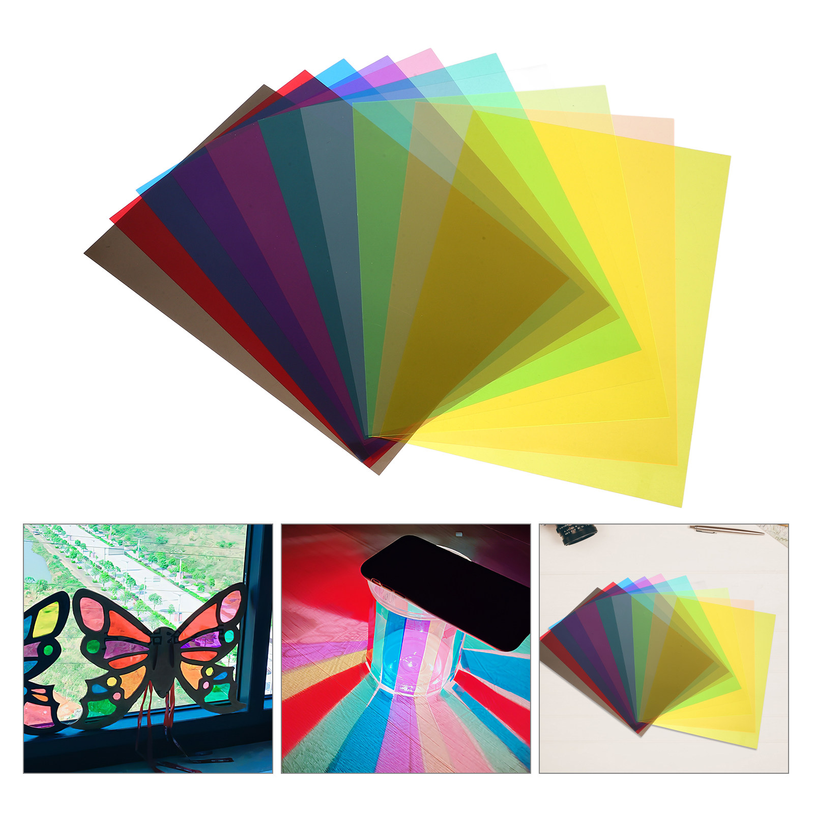 Light Art And Craft - 10Pcs PVC Cellophane Colored Sheets Multicolor