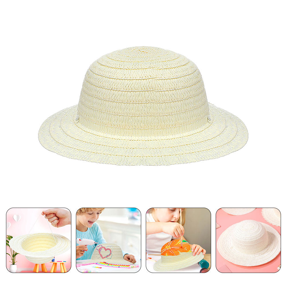 8Pcs DIY Kids Straw Hats White - Art Craft Kids recension och pris