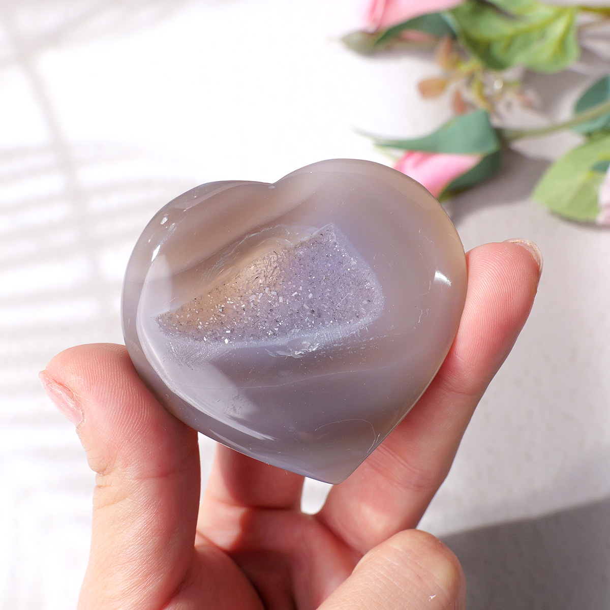 1PC Natural Agate Love Heart S - Art And Craft For Mother'S Day recension och pris